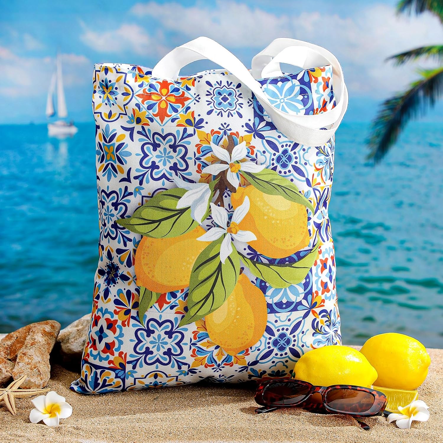 Paterr 4 Pack Amalfi Coast Tote Bags Italian Lemon Canvas Bags Italian Islands Gift Beach Aesthetic Travel Gift for Women - Image 3