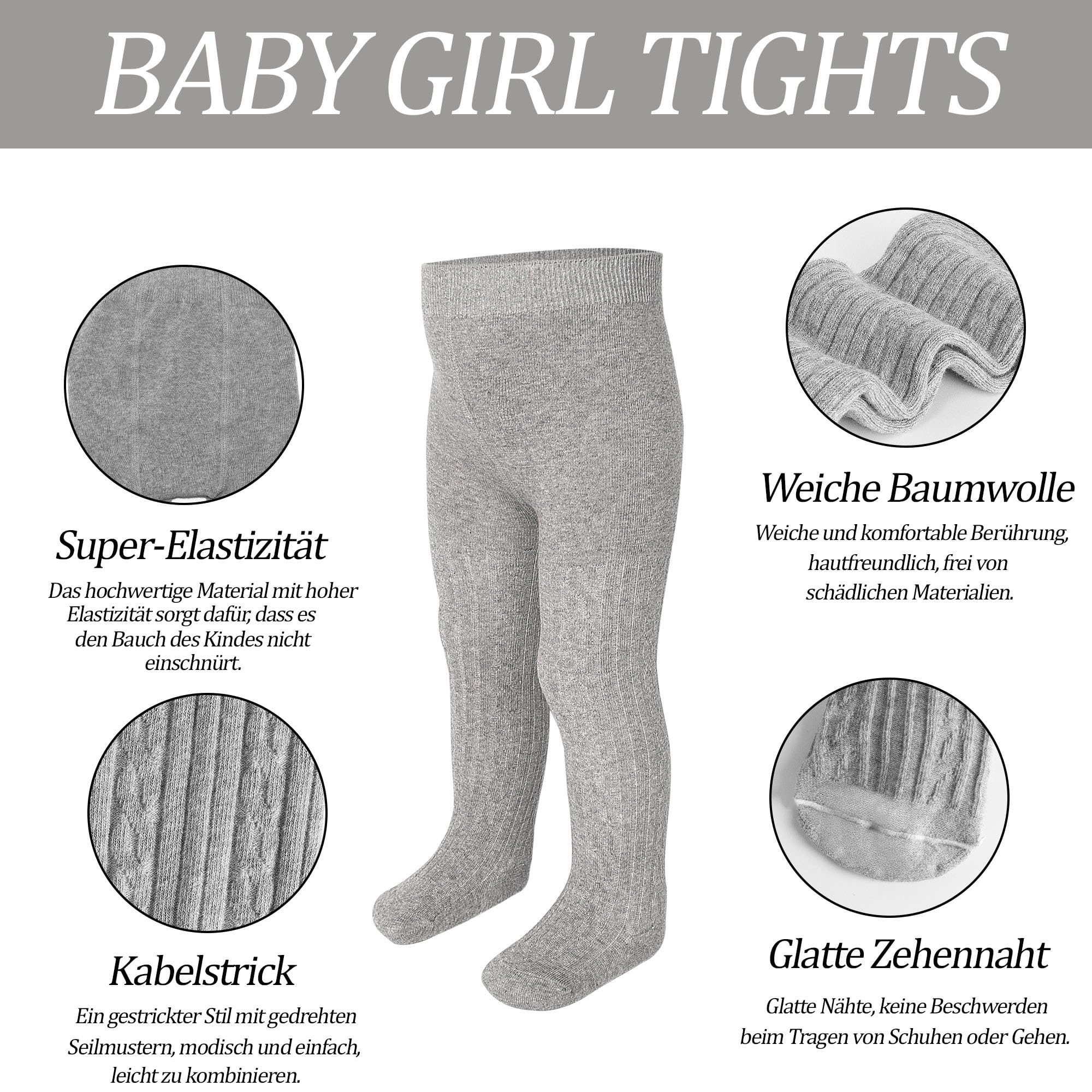 ZERULETS Collant per bambini e bambine, in cotone, per bambini, 4 paia, per 6 mesi, 6 anni