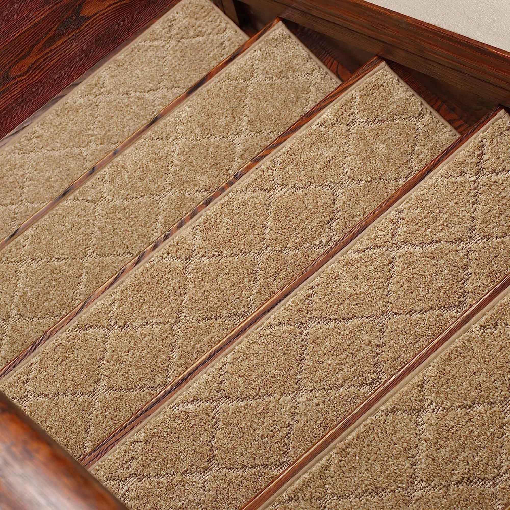 TYYCKJ Non-Skid Safety Carpet Runner Pads, Shaggy Indoor Stair Treads for Wooden Steps, Self-Adhesive Stair Pads Carpet Treads, Perfect for Children Pets Elders (76 * 20cm,15pcs,Camel)