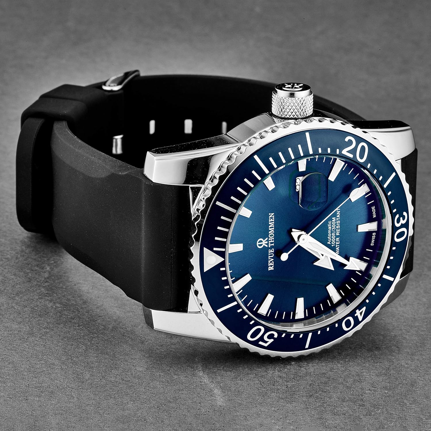 Revue Thommen Men's 17030.2535 'Diver' Blue Dial Rubber Strap Swiss Automatic Watch