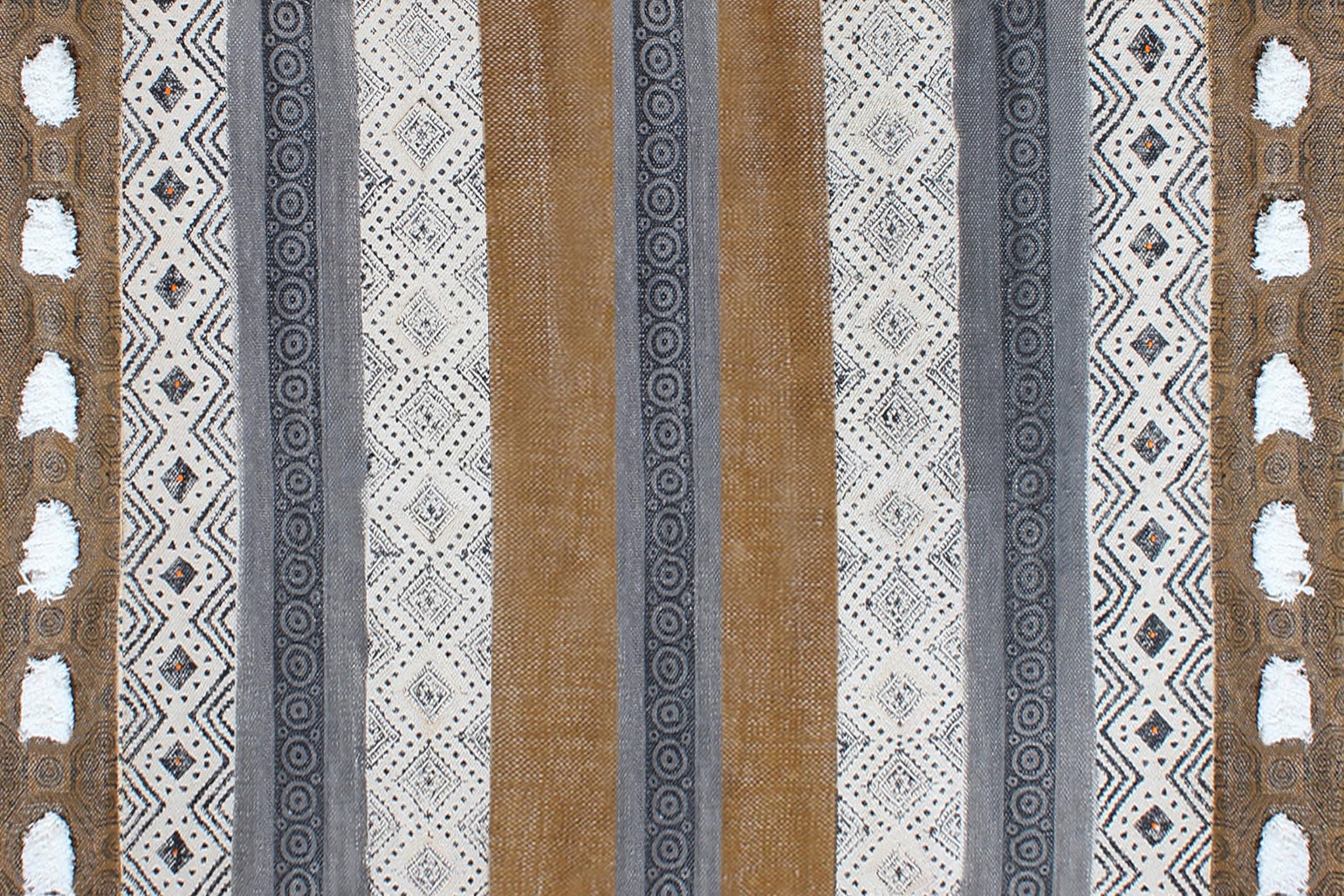 Baumwoll-Läufer, 6,6 x 61 cm, Kelim-Läufer, Handwäsche, Braun / Schwarz, geometrisches Design, handbedruckt, Baumwolle, Dhurrie-Boho-Teppich, 0,5 cm dick, für drinnen und draußen, Flachgewebe, für