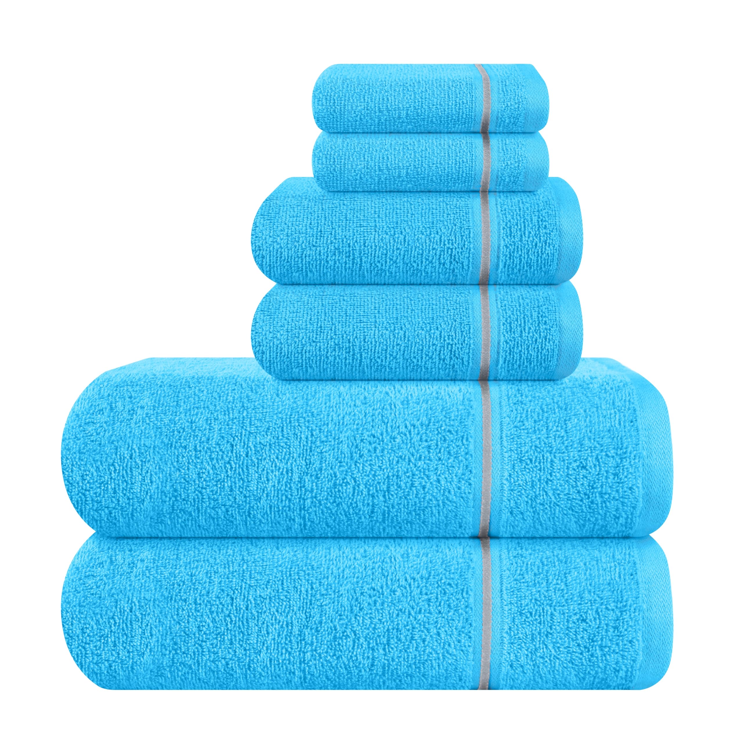 MyOwn Ultra Soft 6 Pack Cotton Towel Set, Contains 2 Bath Towels 28x55 inch, 2 Hand Towels 16x24 inch & 2 Wash Coths 12x12 inch, Ideal Everyday use,