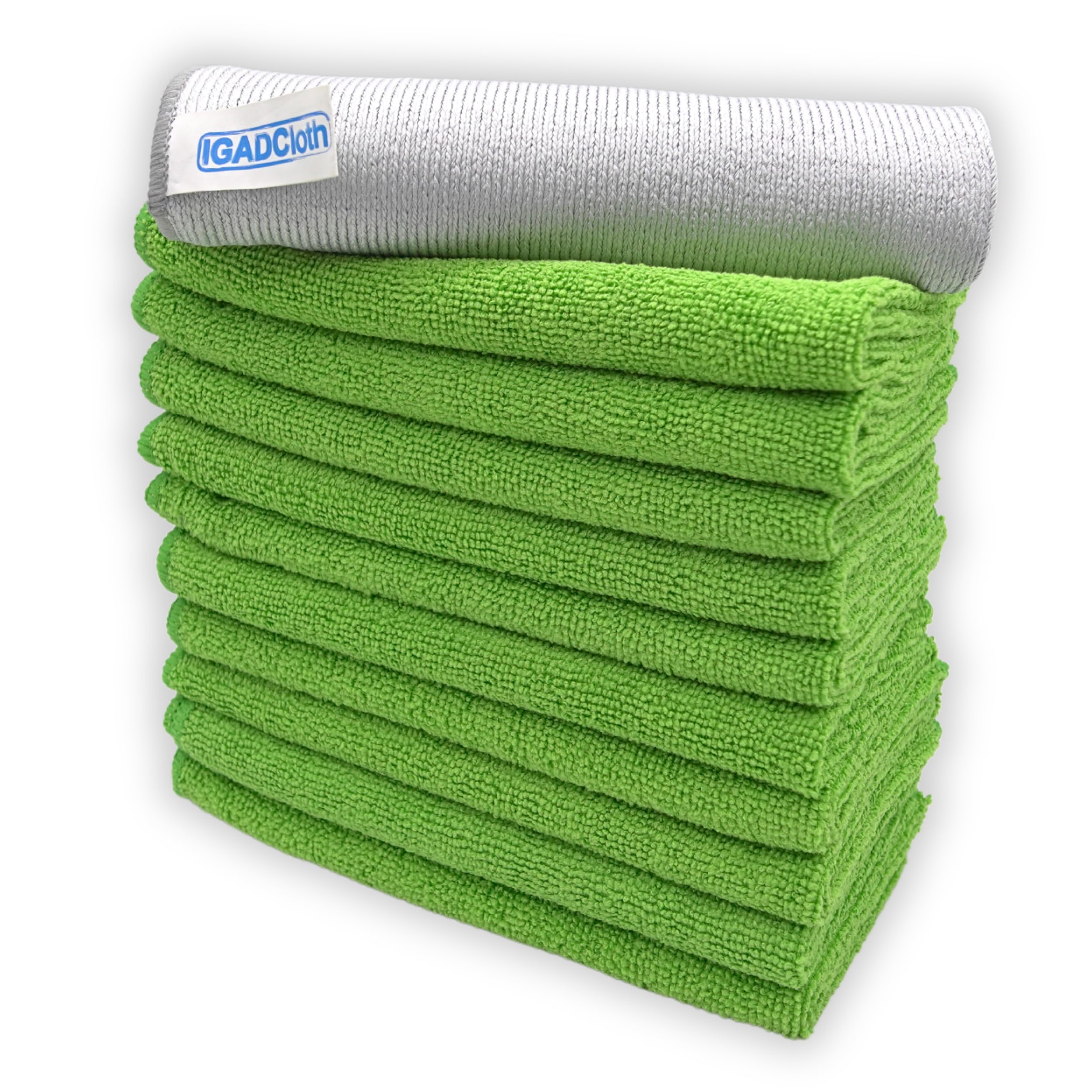 IGAD IGADCloth 10 Green Microfibre Cleaning Cloths 40x40cm + 1 free glass cloth, Durable Cleaning Cloths for a Pristine Clean, Ideal Microfiber Cloth for all Surfaces