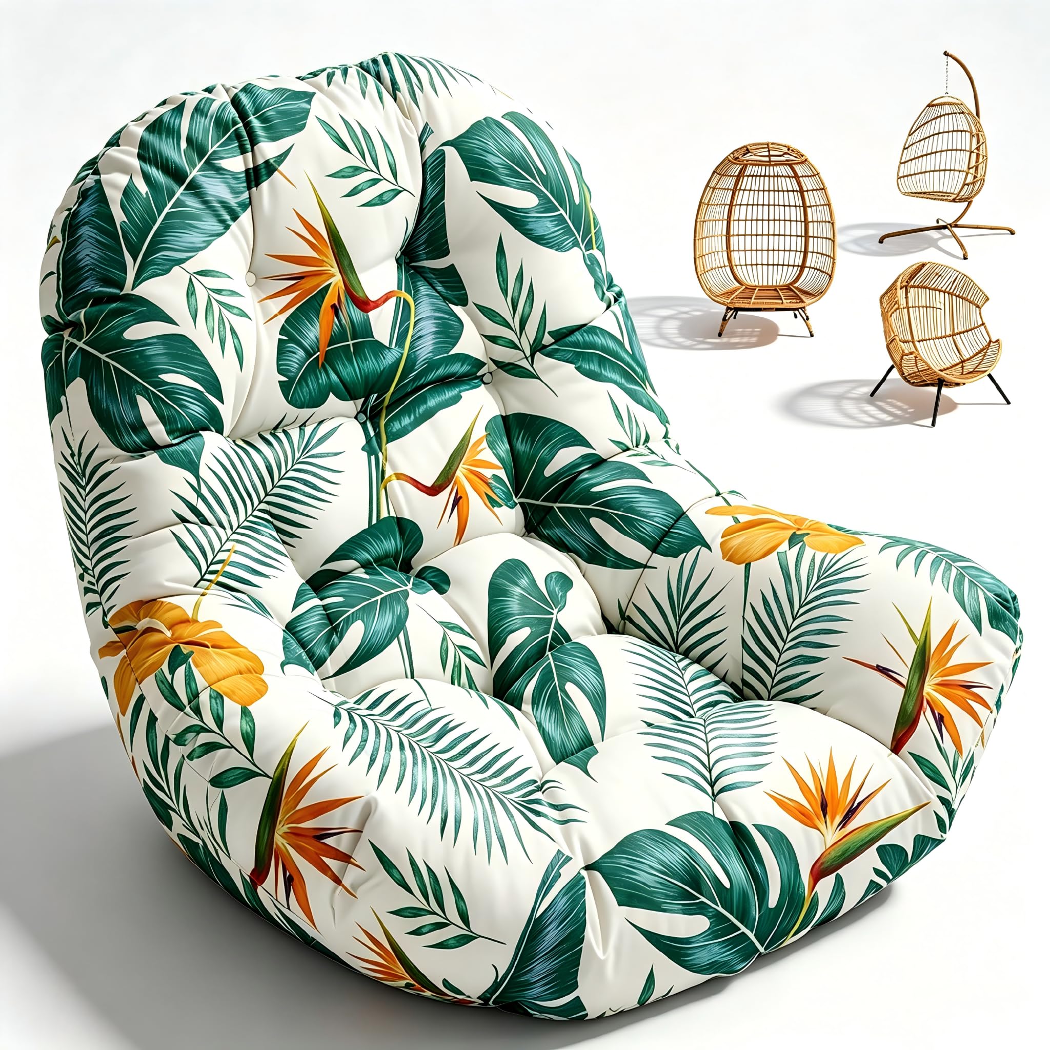 joomie Coussin de rechange imperméable pour balancelle de jardin, 120 x 84 x 18 cm d'épaisseur, coussin amovible avec attaches pour chaise hamac de jardin, cocon, ventilateur jaune-vert