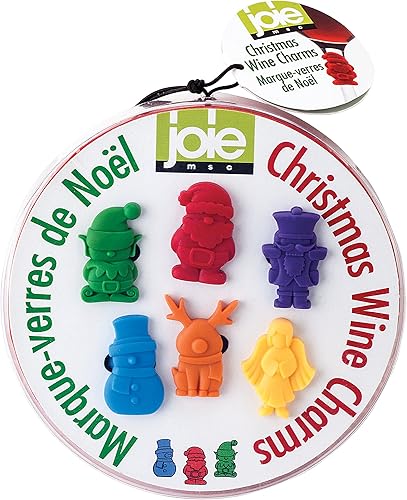 Joie Christmas - Juego de dijes de vino de Navidad, silicona sin BPA, juego de 6 piezas, multicolor
