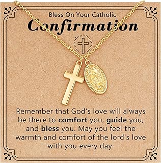 Semoya Catholic Virgin Mary Cross Necklace for Girls Women, First Communion Confirmation Baptism Gifts Religious Jewelry 16+3 Inches