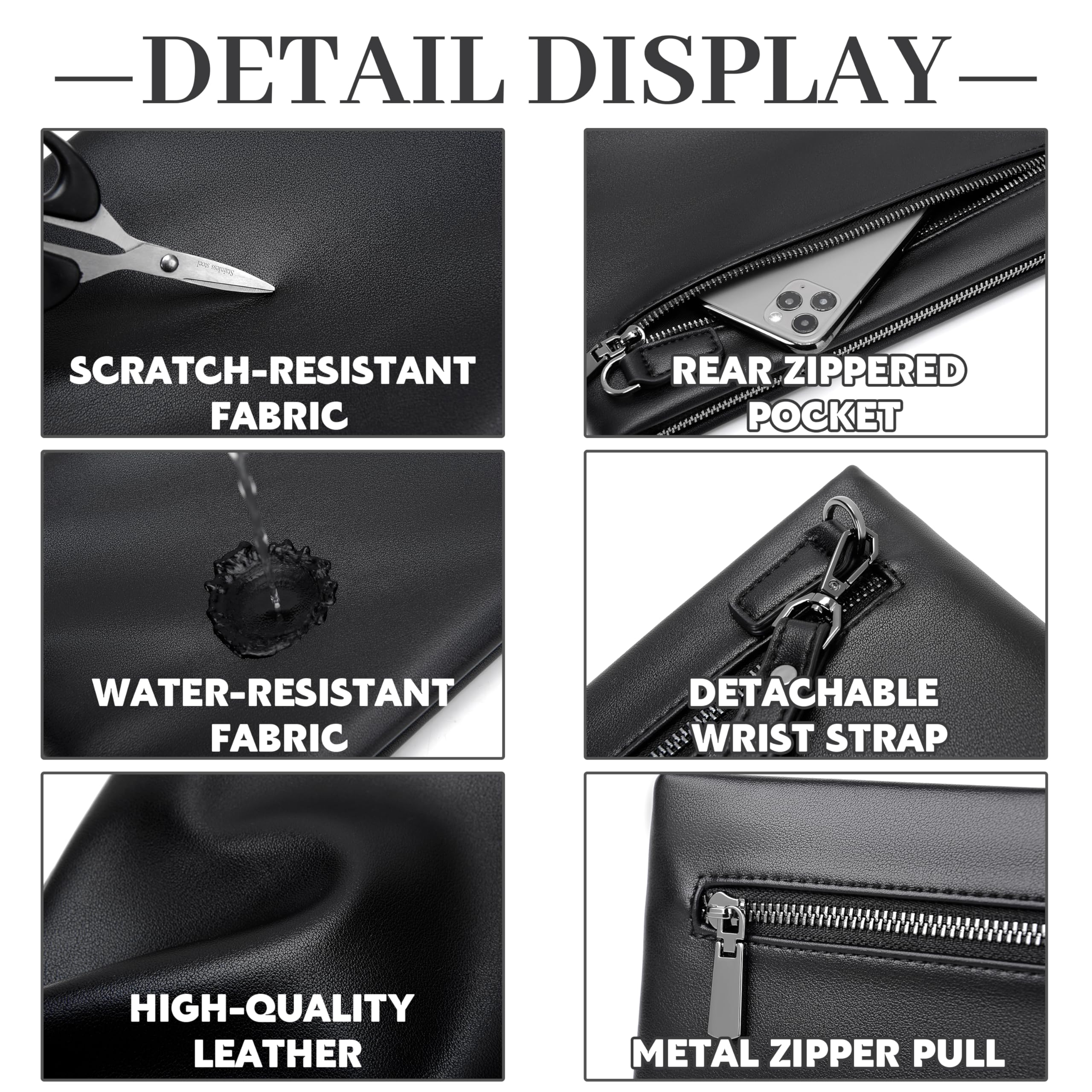 FSD.WG Bolso de mano para hombre, de piel, con cremallera, grande, con dinero