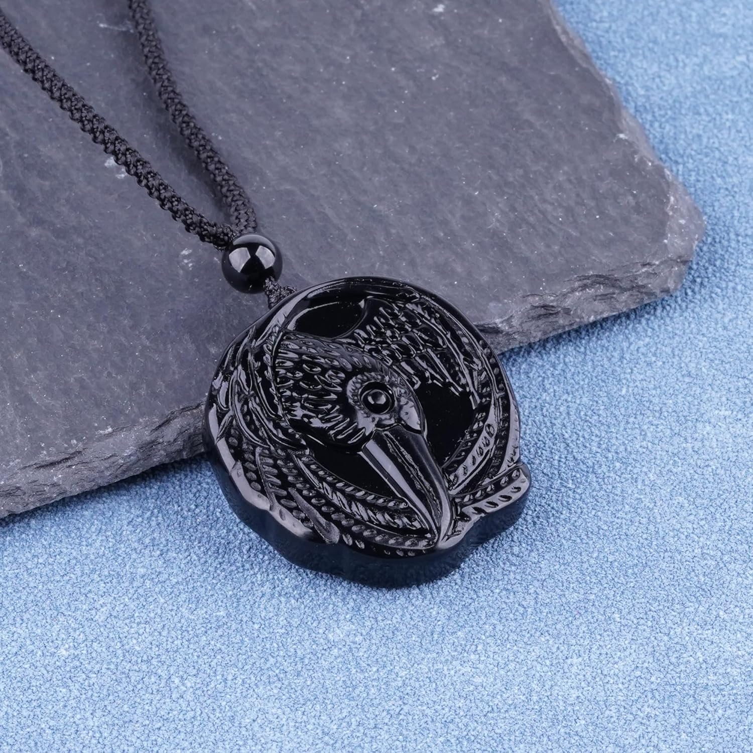 ASGIFT Black Obsidian Necklace Healing Crystal Stone Amulet Protection Pendant with Adjustable Rope Necklace Birthday Christmas Gift for Men Women - Image 2