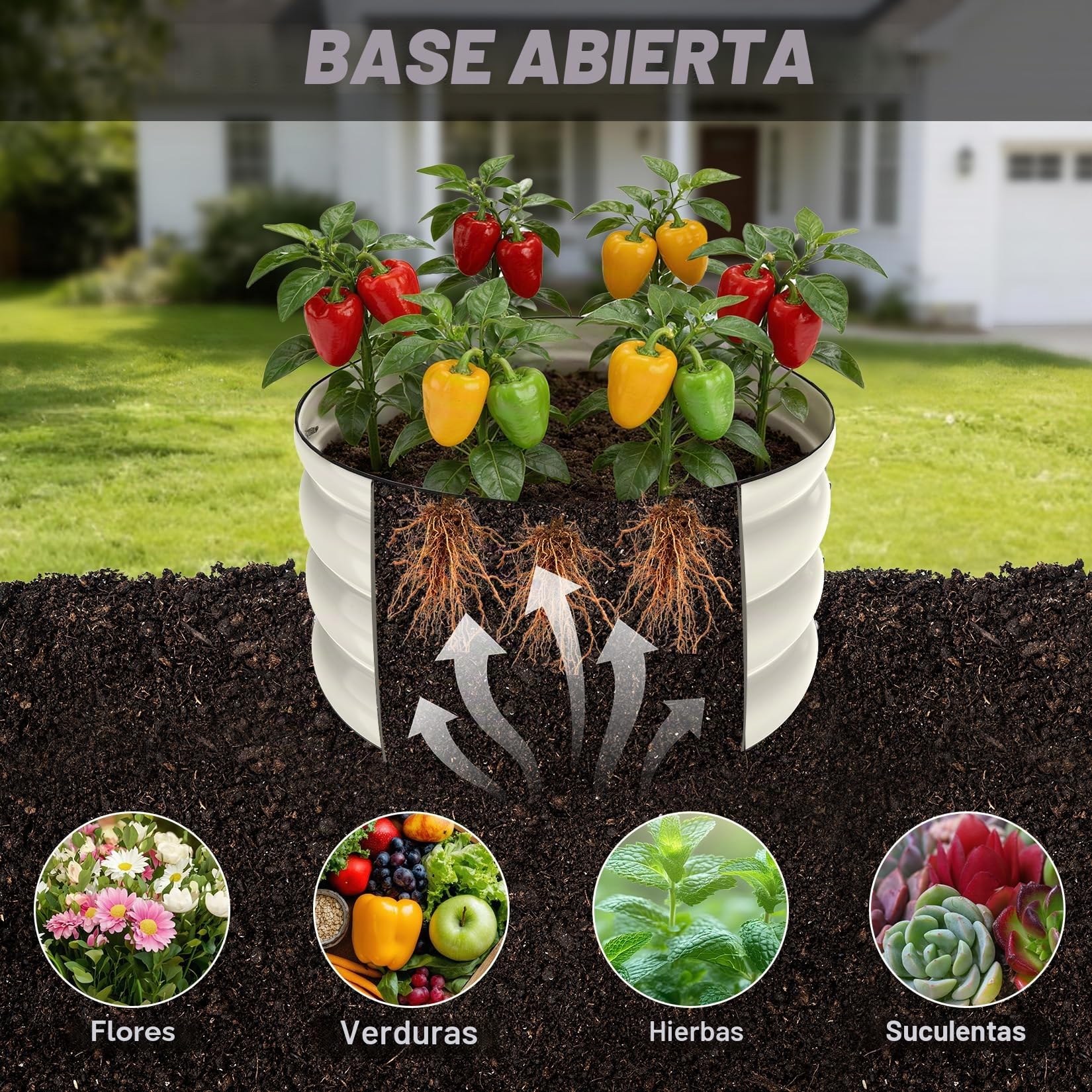 Shall Kit de 3 Piezas (61 cm x 28,8 cm) para Jardinera elevada Redonda, Ideal para Exteriores con Bordes de Seguridad, fácil de Montar y Apta para Flores y Frutas.