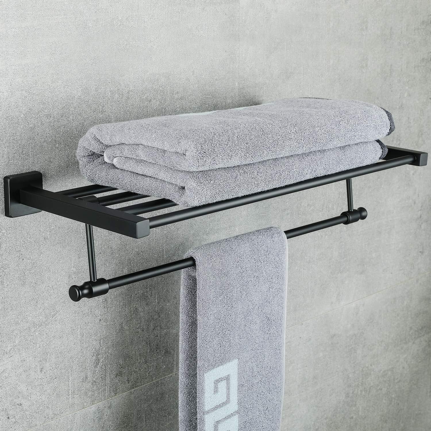 🔥 Cаѕhbасk uр tо 70% gotonovo Double Bathroom Shelves Towel Racks Shelf 24 Inch Matte Black Modern Multi Level Hotel Double Towel Bar Holder 304 Stainless Steel Wall Mount Multifunctional Foldable