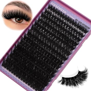 Lash Clusters 200D Long Lash Clusters Thick Volume Lashes Clusters 12-22mm Eyelash Clusters D Curly Cluster DIY at Home Wispy Individual Lashes for Beginners Eyelash Extension by FOINEMYED