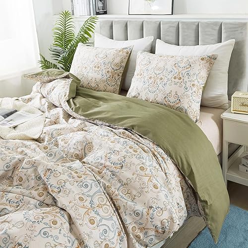 HoneiLife Juego de funda de edredón Dover tamaño Queen 100% algodón, cómodo, funda de edredón transpirable con cierre de cremallera y lazos en las