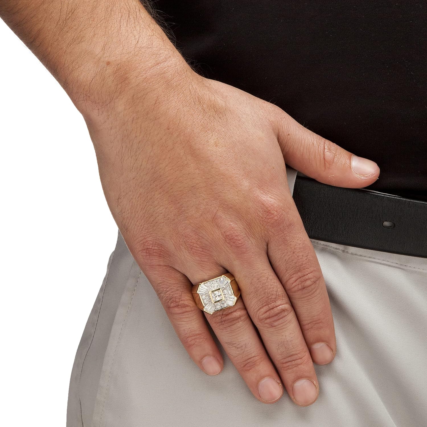 PalmBeach Men's Yellow Gold-plated Sterling Silver Square Cubic Zirconia Ring Sizes 8-13