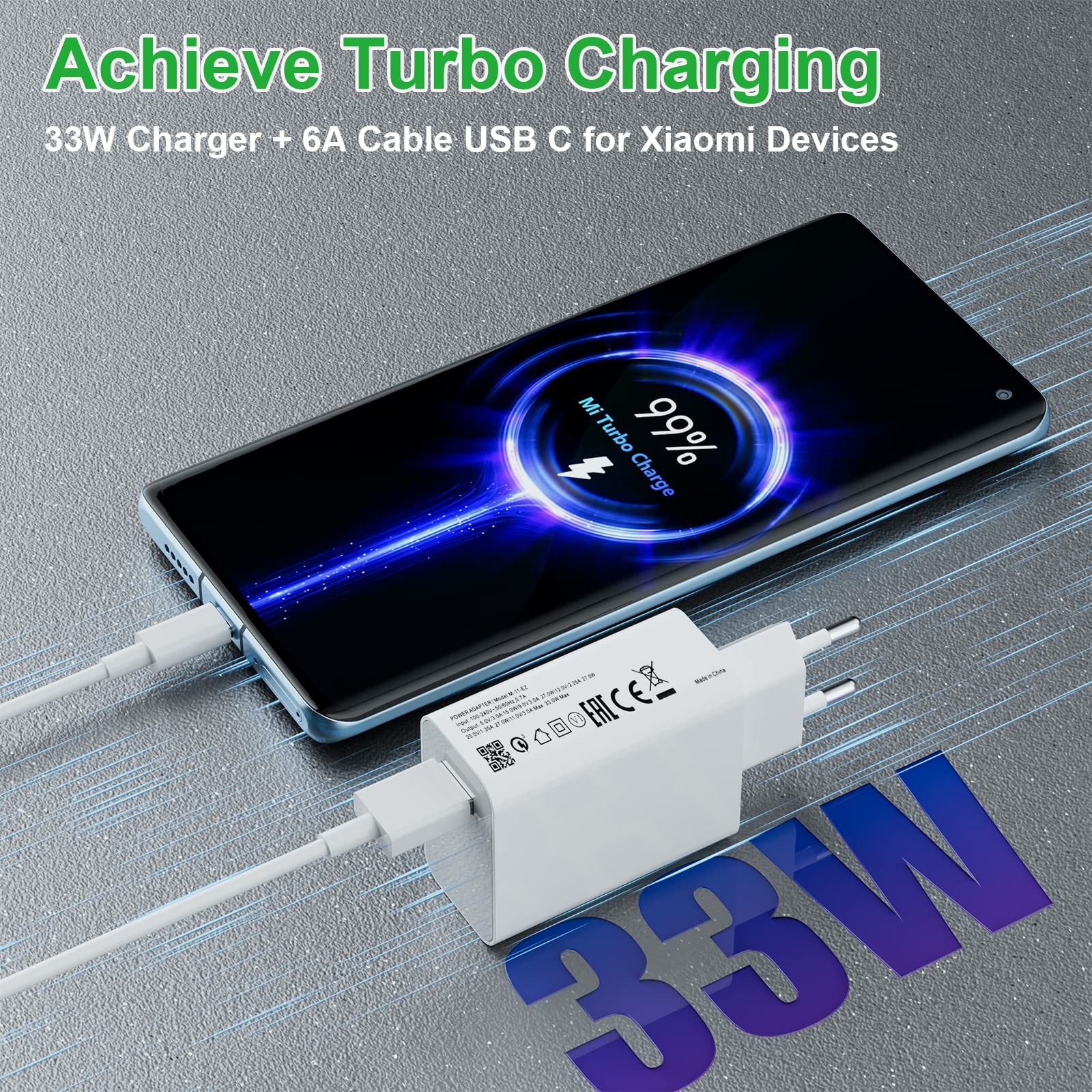 Chargeur Rapide 33W - E.F.Connection - Compatible Avec Xiaomi 15 14, 13, 12, Redmi Note 12 - USB-A - Blanc - 40g - Téléphonie