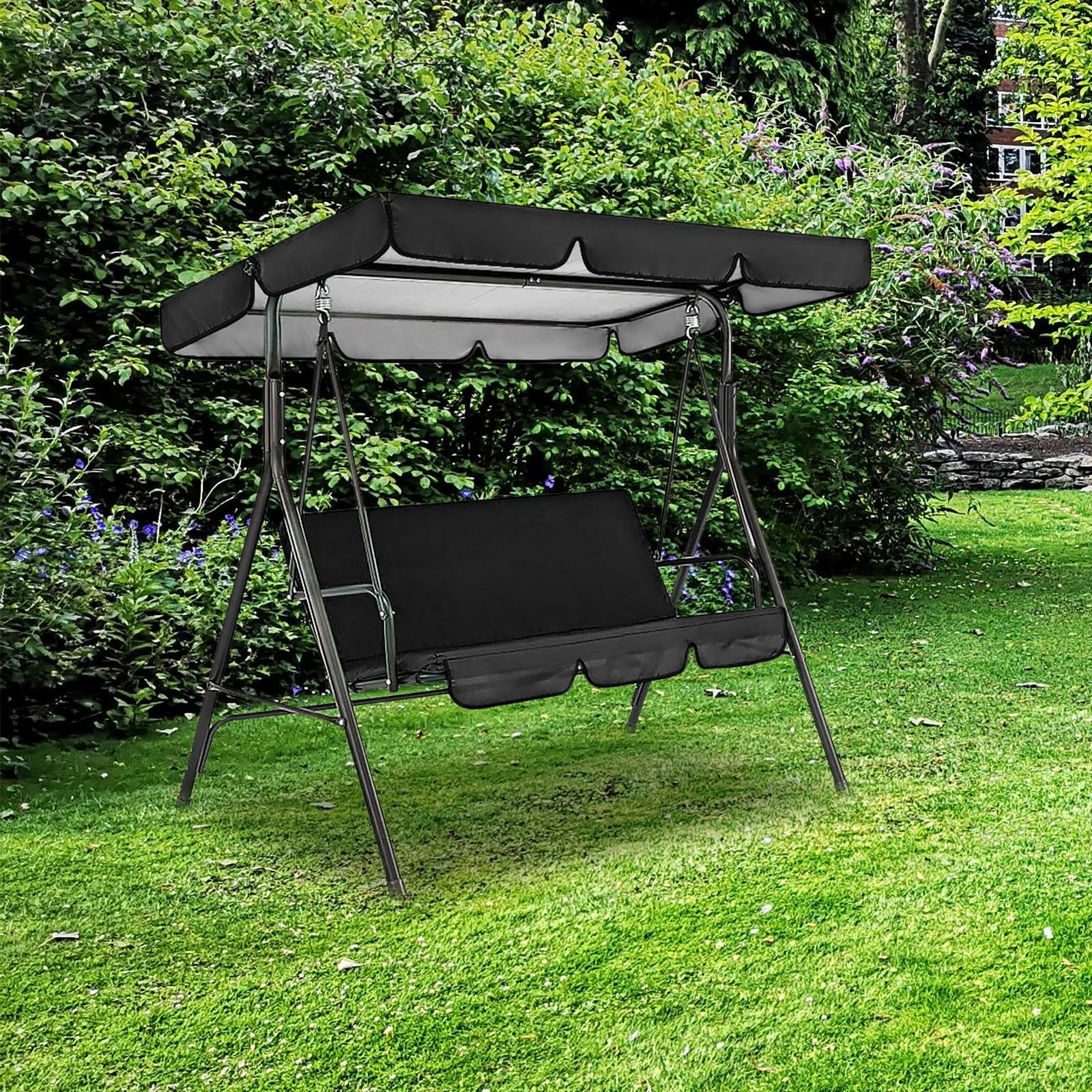 2 Pièces Balancelle Auvent Ensemble Housse Hamac Couverture Imperméable Coussin Matériel Oxford Adapté Aux Familles Terrasses Balcons, Noir