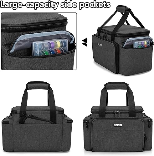 Vista 11 de CURMIO Organizador de accesorios de costura, bolsa de almacenamiento grande de suministros de costura con correa para el hombro para hilo de Gris