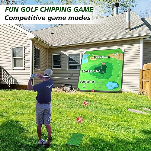 Miniatura 5 de Juego de astillado de golf portátil para papás y golfistas jóvenes, diversión en interiores, exteriores y césped con 24 bolas adhesivas, tapete de