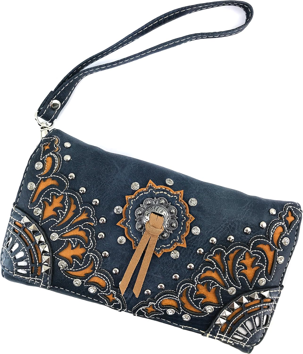 Justin West Autumn Fringe Cut Concho Rhinestone Concealed Carry Handbag Purse Matching Wallet