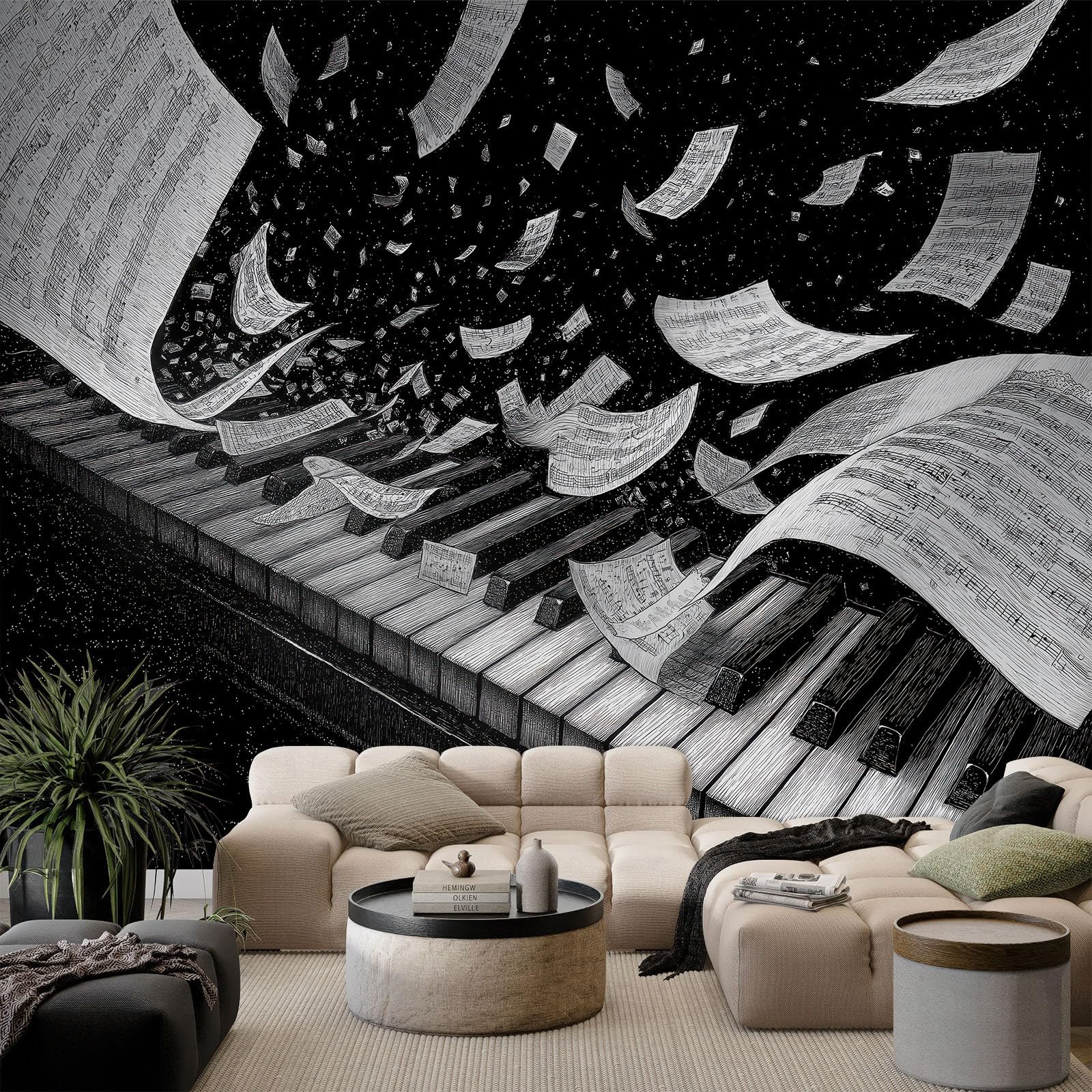 Carta Da Parati Pianoforte Spartiti Musicali 250x175 cm Carta Parati 3D Murale Fotomurale Decorativa Casa Salone Cameretta Ufficio Design Moderno Muro Wallpaper Adesivi