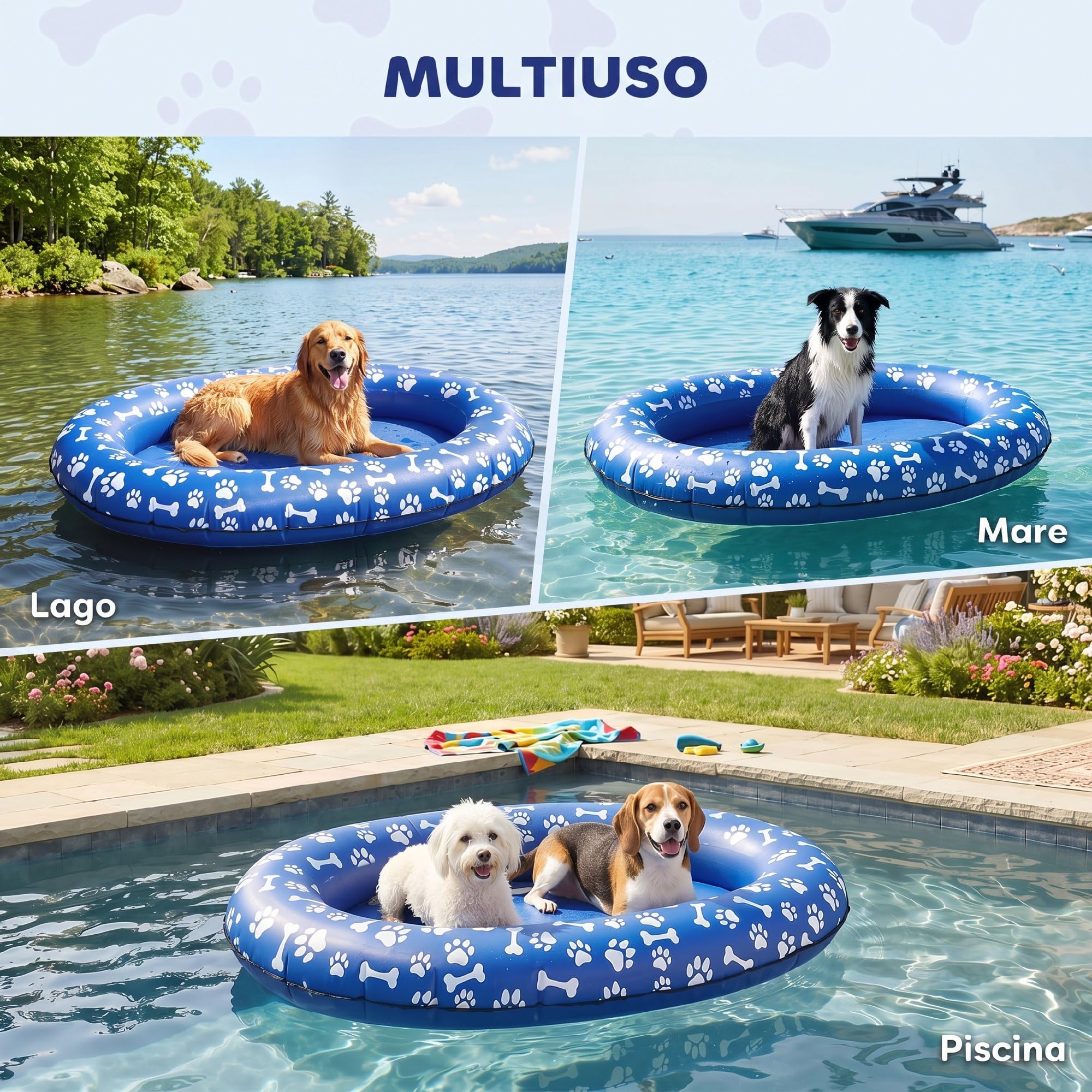 PawHut Canot gonflable pour chien 40kg 155x104x25cm Bleu