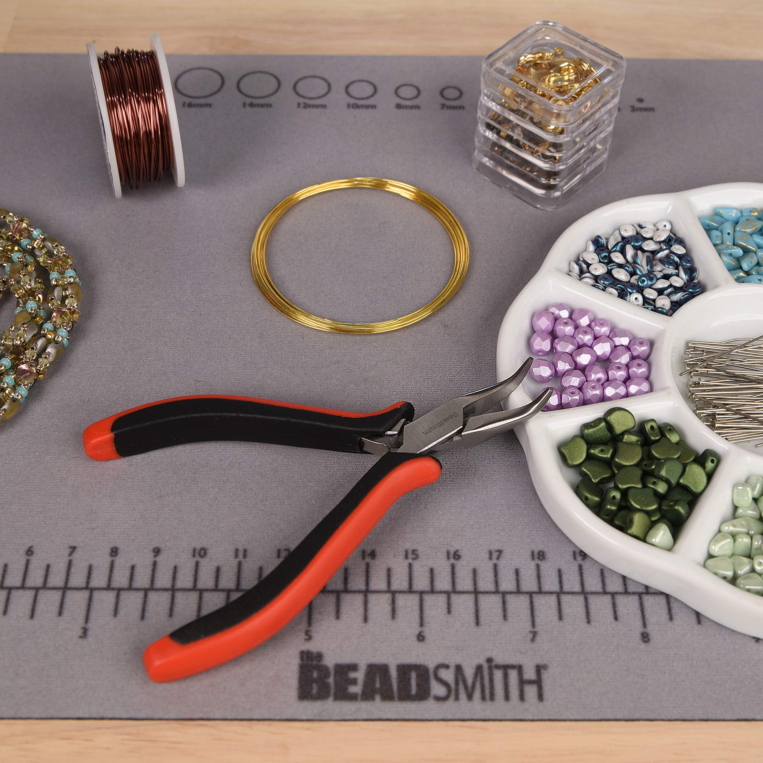The Beadsmith Wygięte szczypce łańcuchowe, 5 cali (127 mm) z głowicą ze stali polerowanej, ergonomiczny, wygodny uchwyt ze sprężyną dwuskrzydłową