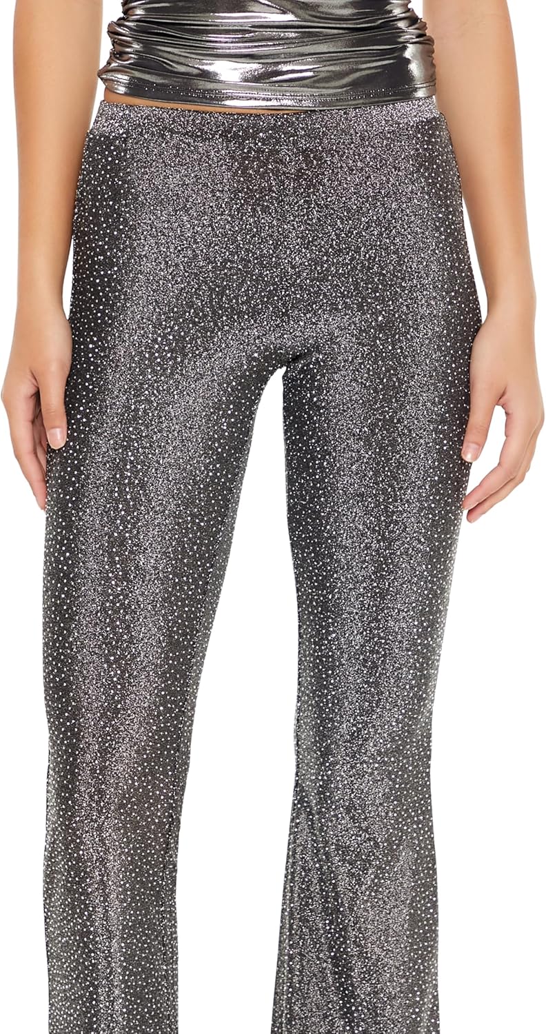 Forever 21 Womens Glitter High-Rise Flare Pants - Image 5