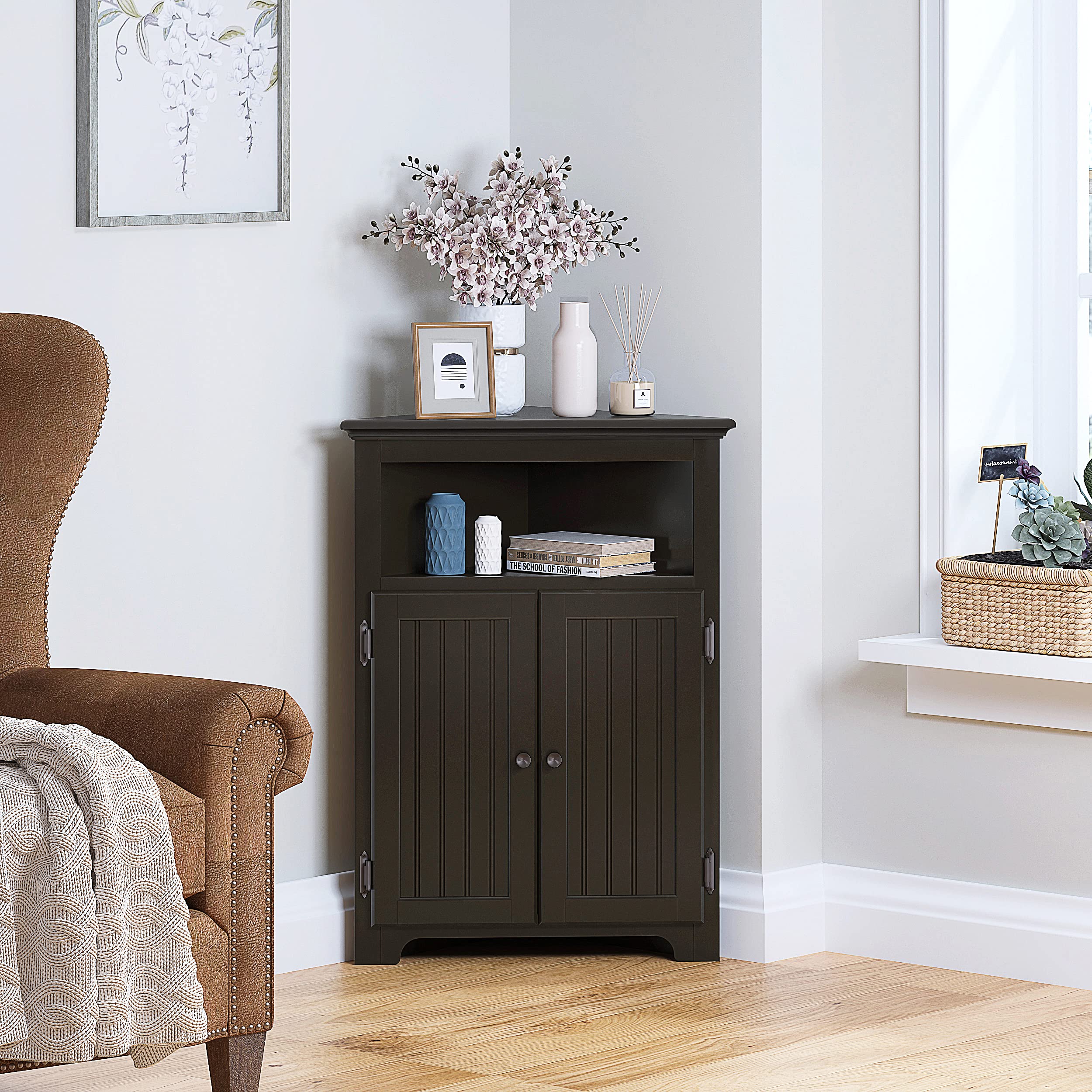 UTEX Corner Storage Bathroom Floor Corner with Doors