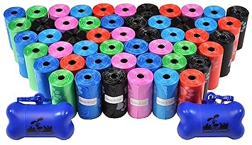 Downtown Pet Supply Dog Pet Waste Poop Bags with Two Free Leash Clips and Dispensers, 1000 Bags, Rainbow with Paw Prints