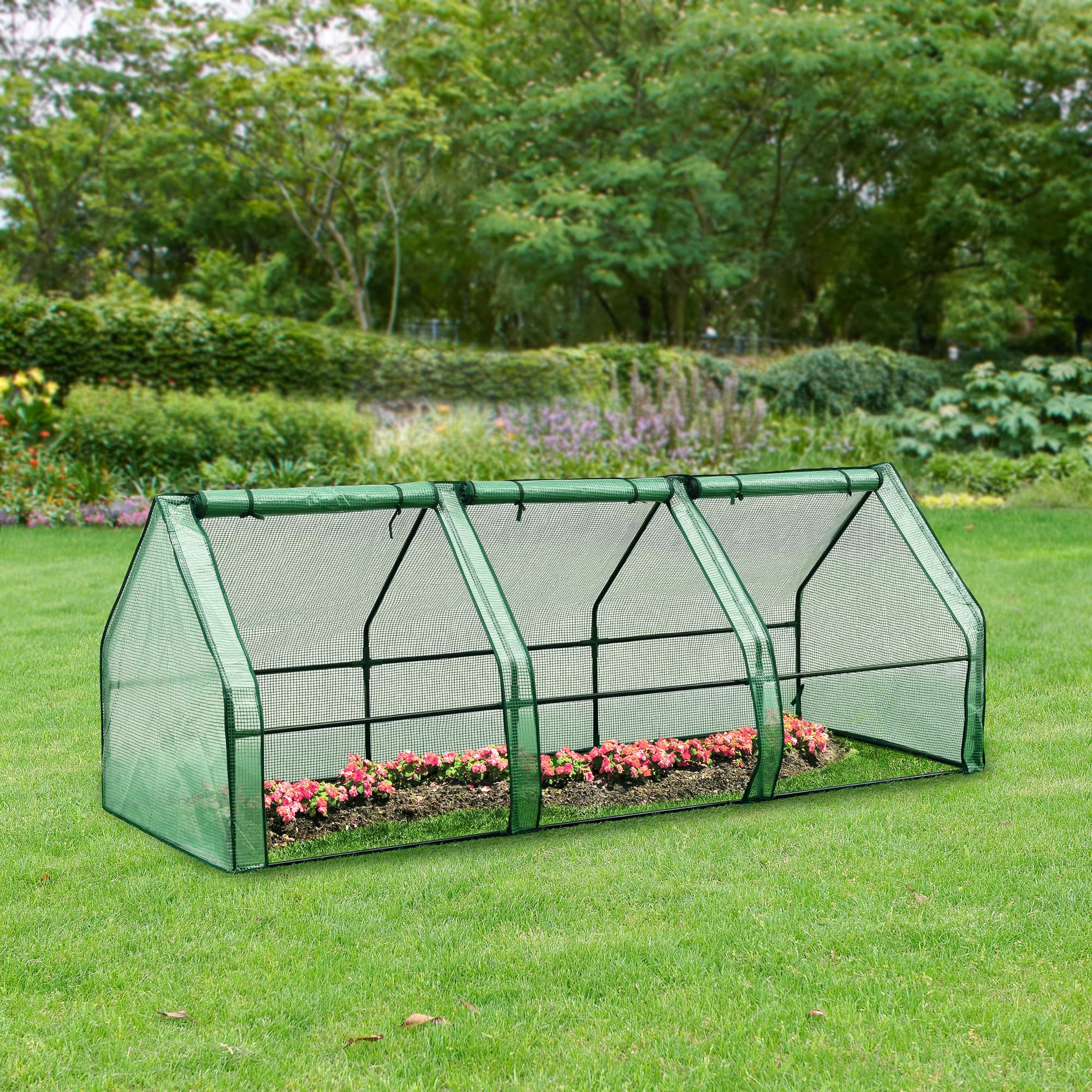 [en.casa] Höflein mini szklarnia foliowa, 240 x 90 x 90 cm, do użytku na zewnątrz, szklarnia z zamkiem błyskawicznym i 3 oknami, folia siatkowa, zielona