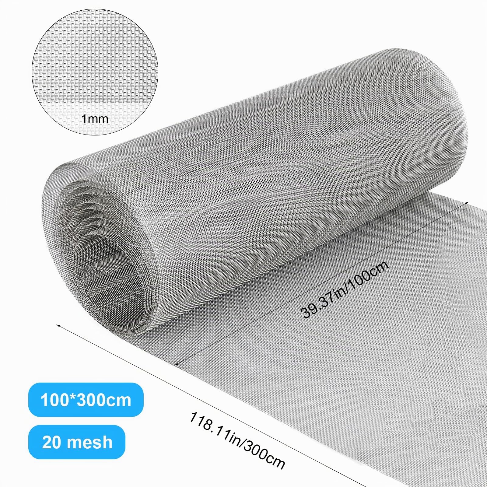 Grillage Anti Rongeur 100 x 300 cm, Grille Métallique en acier inoxydable 304, Grillage Fine Maille, Grillage a Poule, anti Moustique Insecte (20 Mesh)