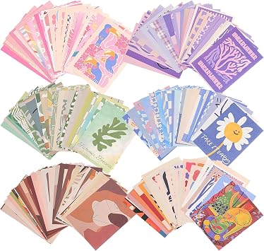 emmoolife 300 Sheets Aesthetic Scrapbook Paper, Retro Boho Pastel Wall Collage Scrapbooking Supplies Craft Decorative Papers Abstract Art Hippie Pattern Room Fashion Decor Paper for Card Making Gift