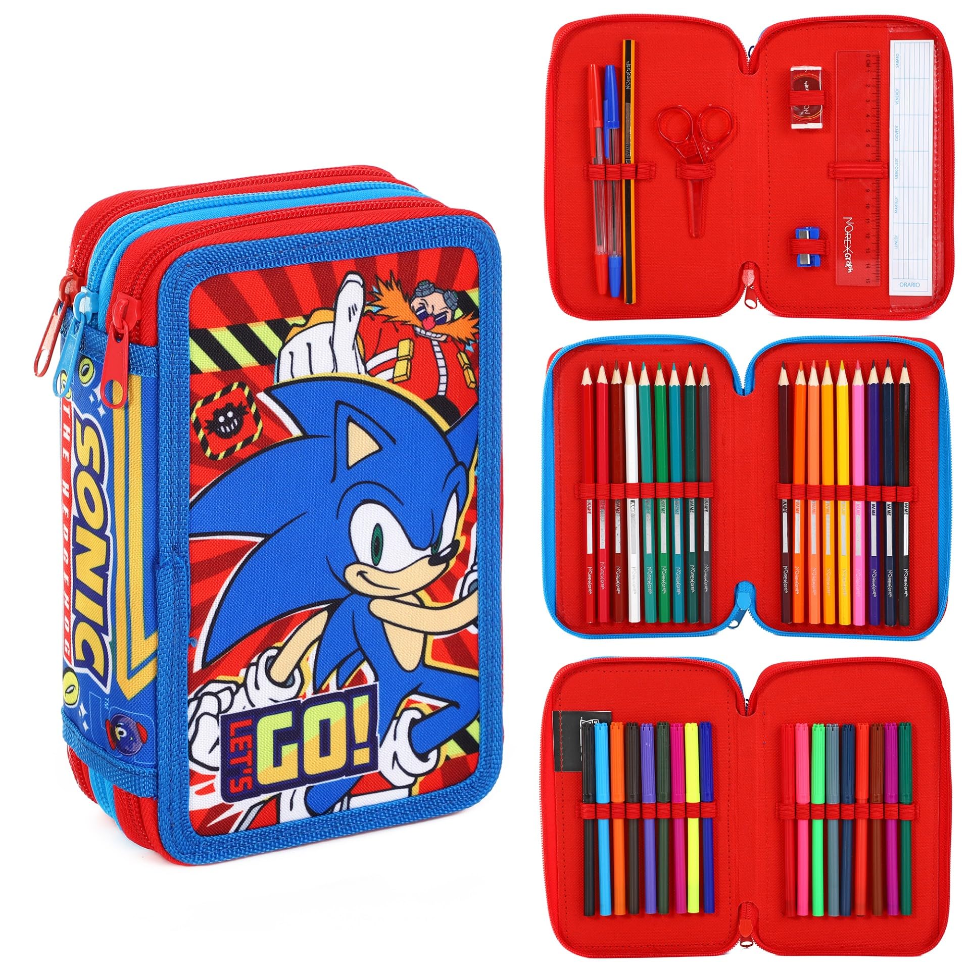 Sonic Filled Pencil Case Full Stationery School Supplies Set for Kids 3 Tier with Pens