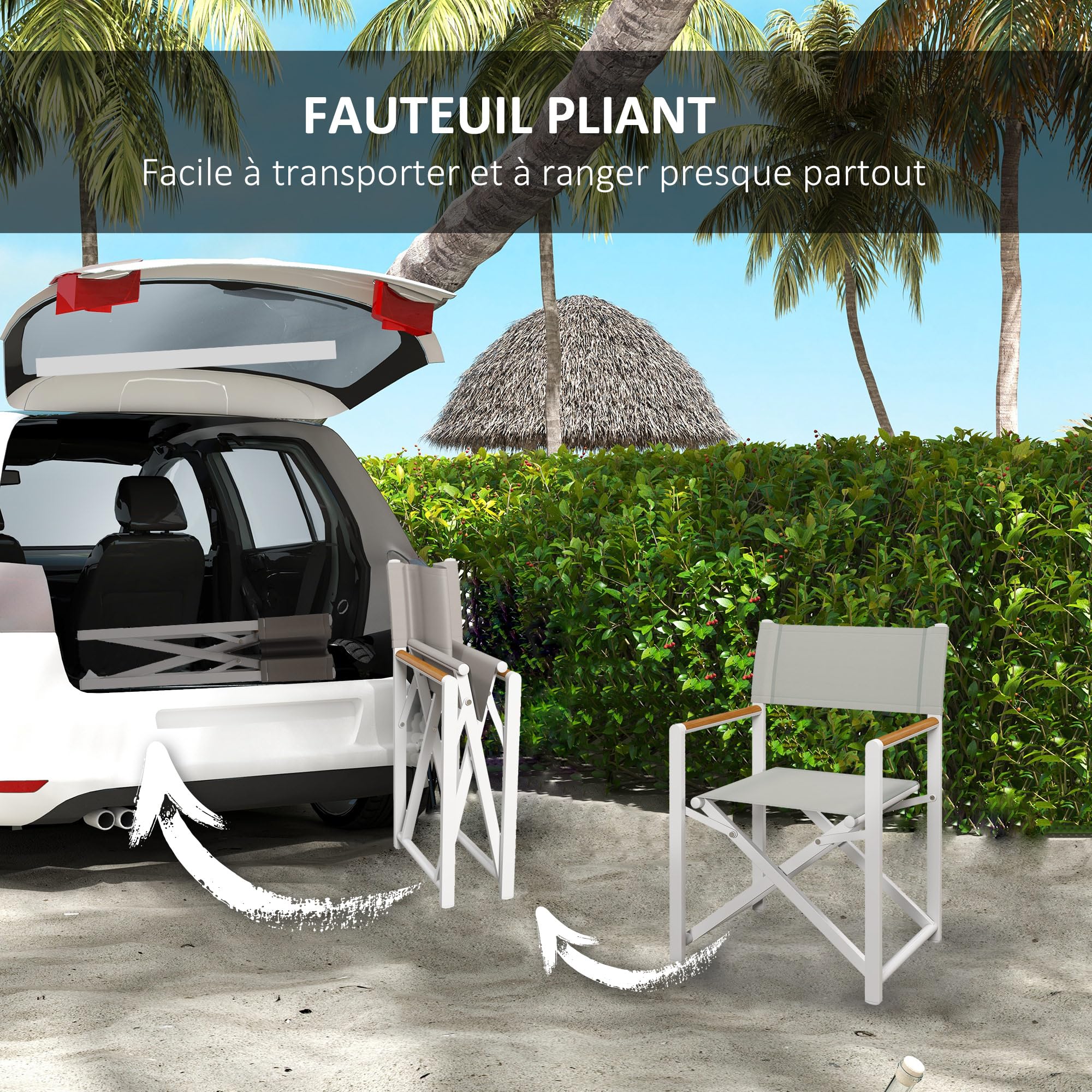 Chaise De Camping Pliable Outsunny – Aluminium Léger, Tissu Respirant, Accoudoirs, Pour Jardin, Plage, Pêche Et Pique-Nique, Gris