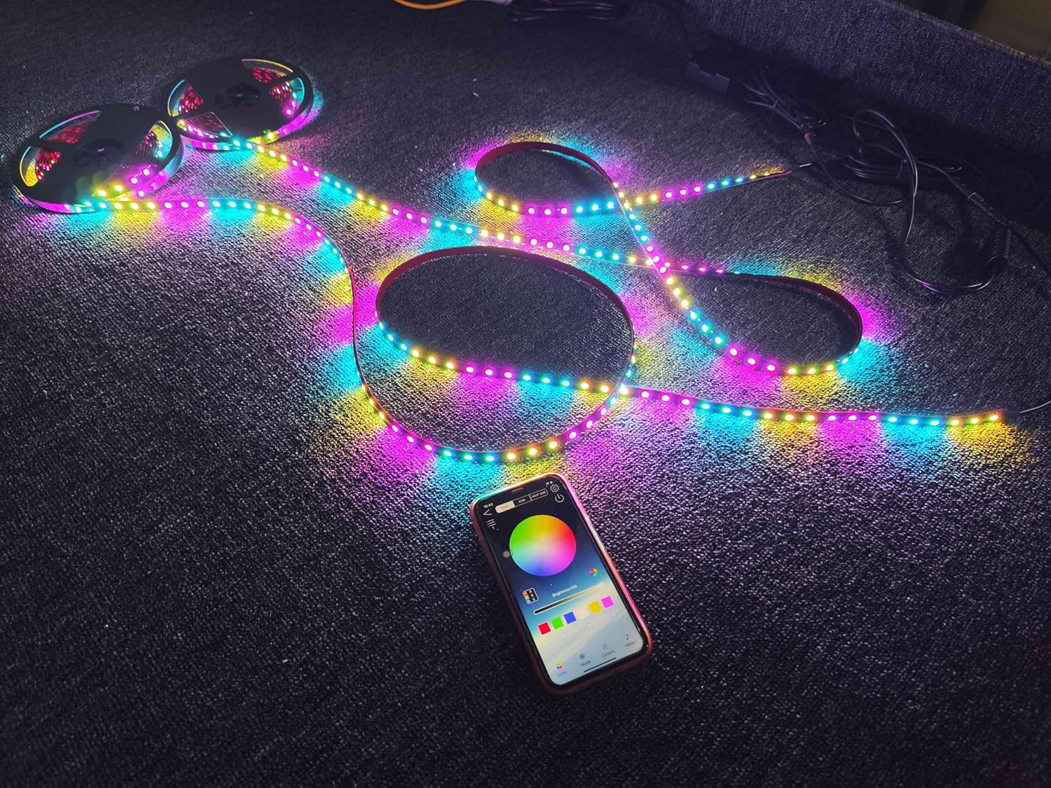 2PCS 16.5FT (5M) RGB Dream Color Chasing LED Light Strips - Smoked Tinted Full Black Out PCB, Breath/Strobe Modes, Bluetooth Remote + Music Voice Control, Polaris Slingshot Lights