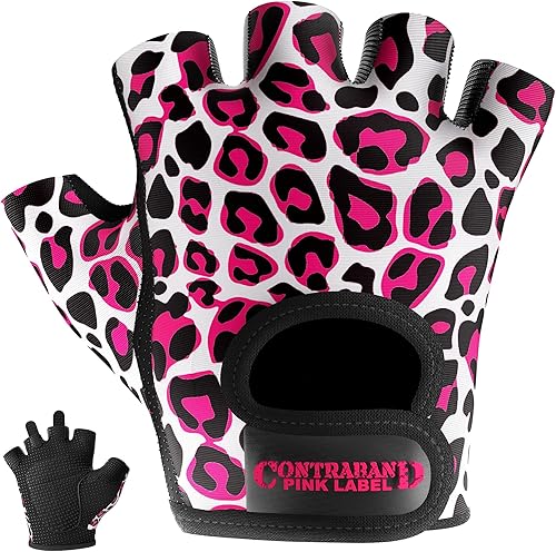 Contraband Pink Label 5297 Design Series - Guantes de levantamiento y remo con estampado de leopardo (par)  Ligero vegano medio acolchado de