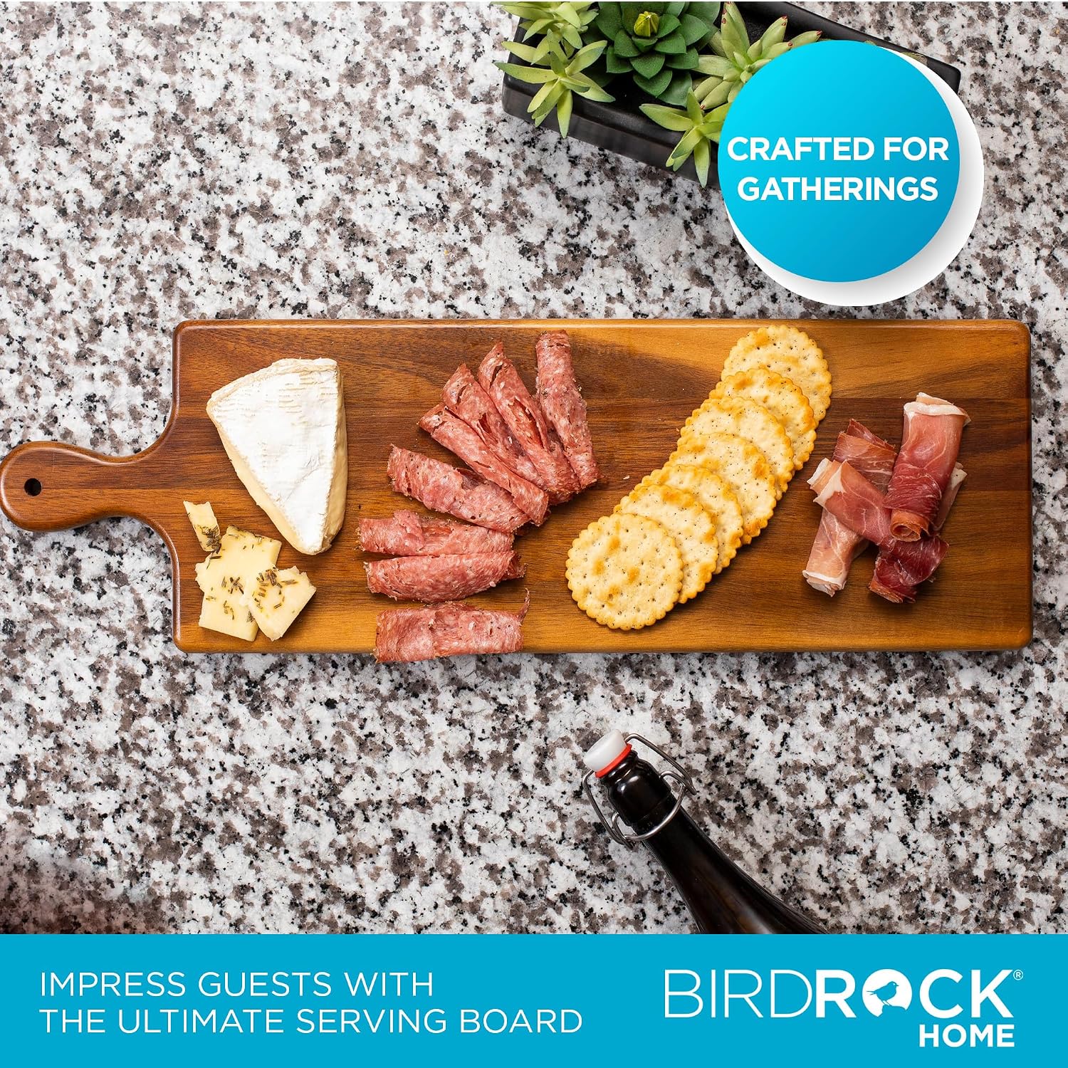 23” Charcuterie Board with Handle - Natural Acacia Wood Serving Board for Cheese, Meat, Bread, Fruit, Appetizers - Wood Serving Platter for Parties and Events by BIRDROCK HOME (Espresso)