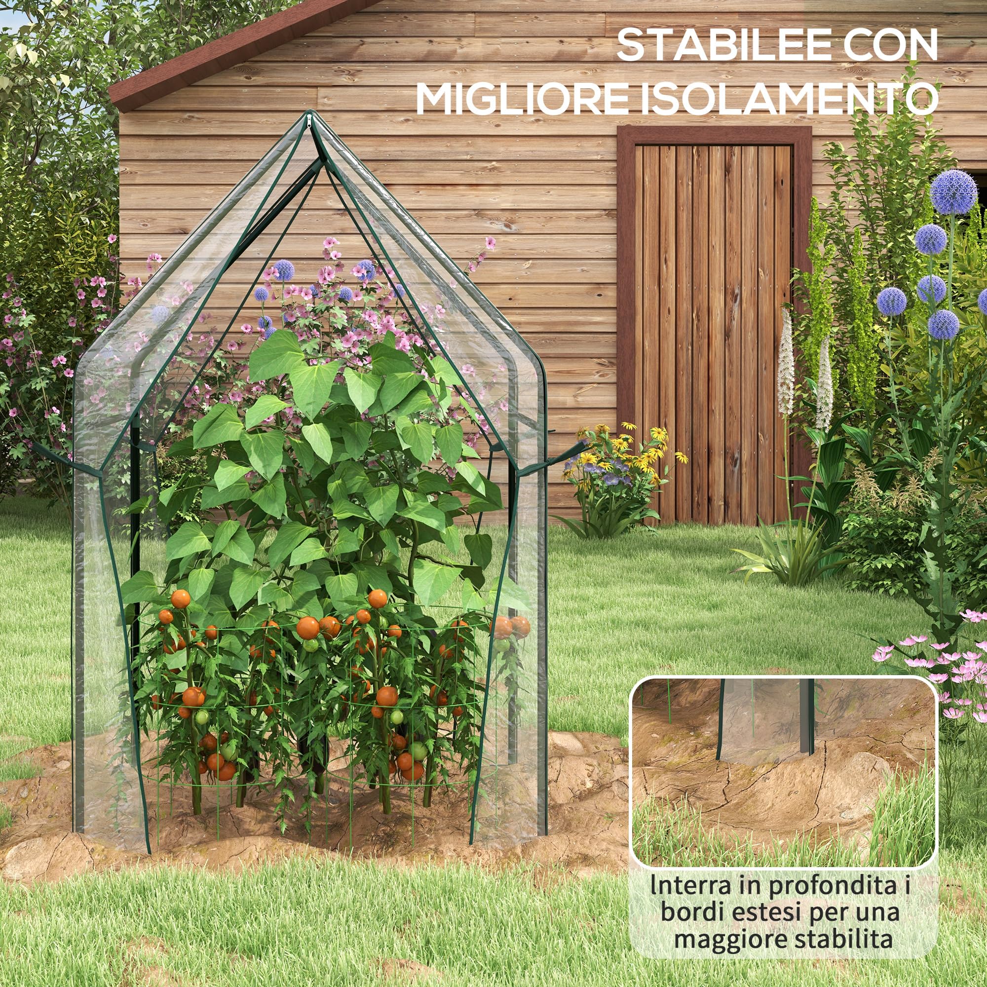 Outsunny Mini Serra da Giardino Verticale, Serra da Balcone con 2 Porte Avvolgibili e Copertura in PE 90x90x145cm, Trasparente