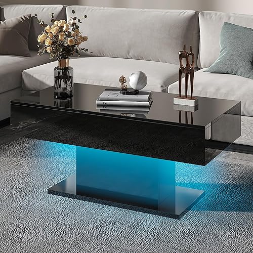 Miniatura 50 de Mesa de centro LED para sala de estar, mesa de centro rectangular, mesas de centro modernas de madera de alto brillo con luces LED de 16 colores