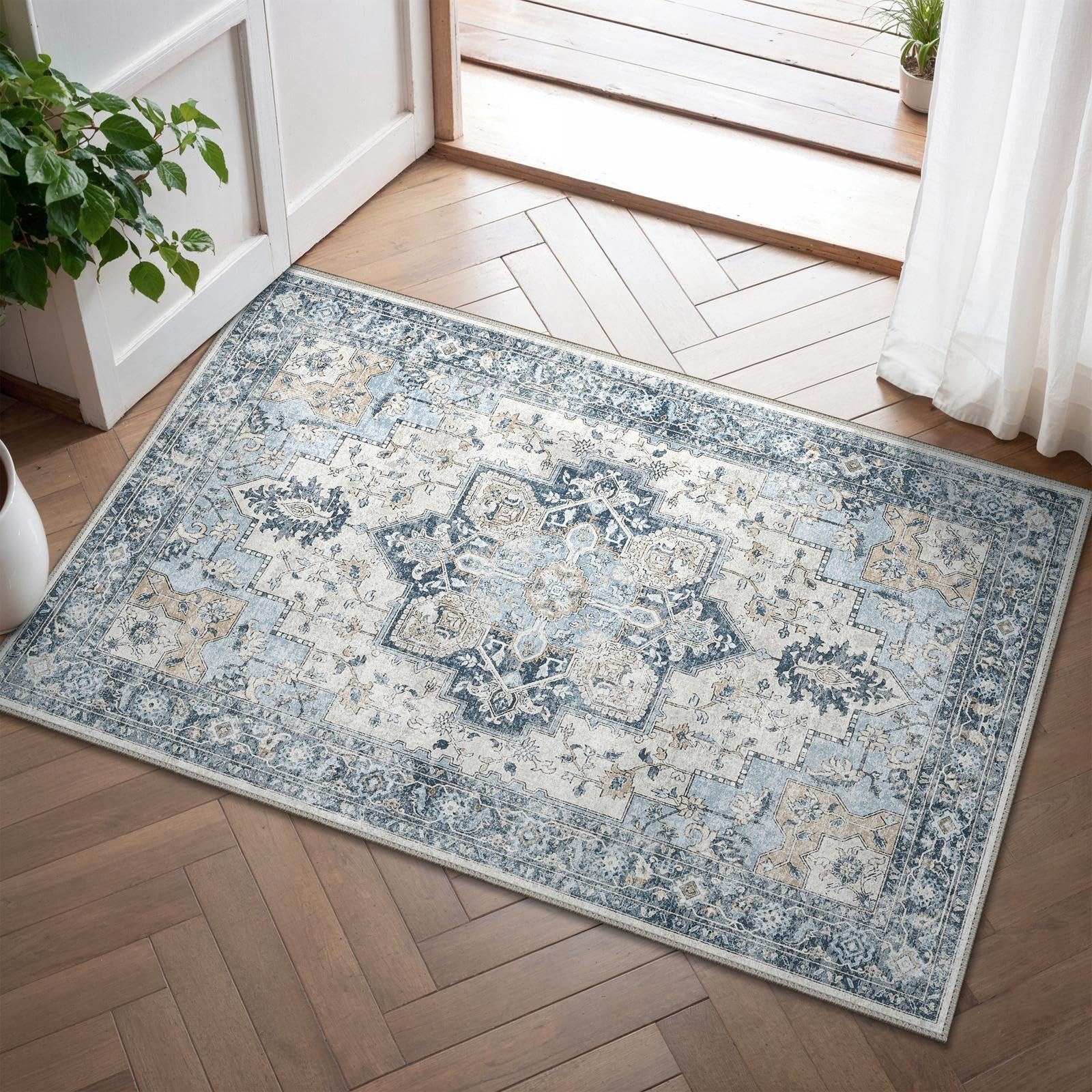 GENIMO Vintage Teppich, Teppiche Wohnzimmer, Waschbare Teppiche, Boho Teppich, Klein Carpet rutschfest