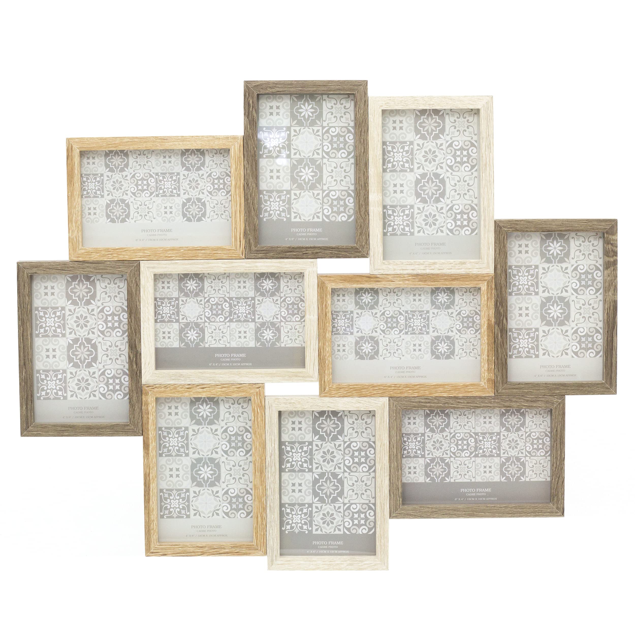 Carousel Home And Gifts Brown Large 10 Aperture Multi Tonal Photo Frame 6X4 | Wall Mounted Wooden Effect 4X6 Picture Frame | Photo Collage Display Family Frames