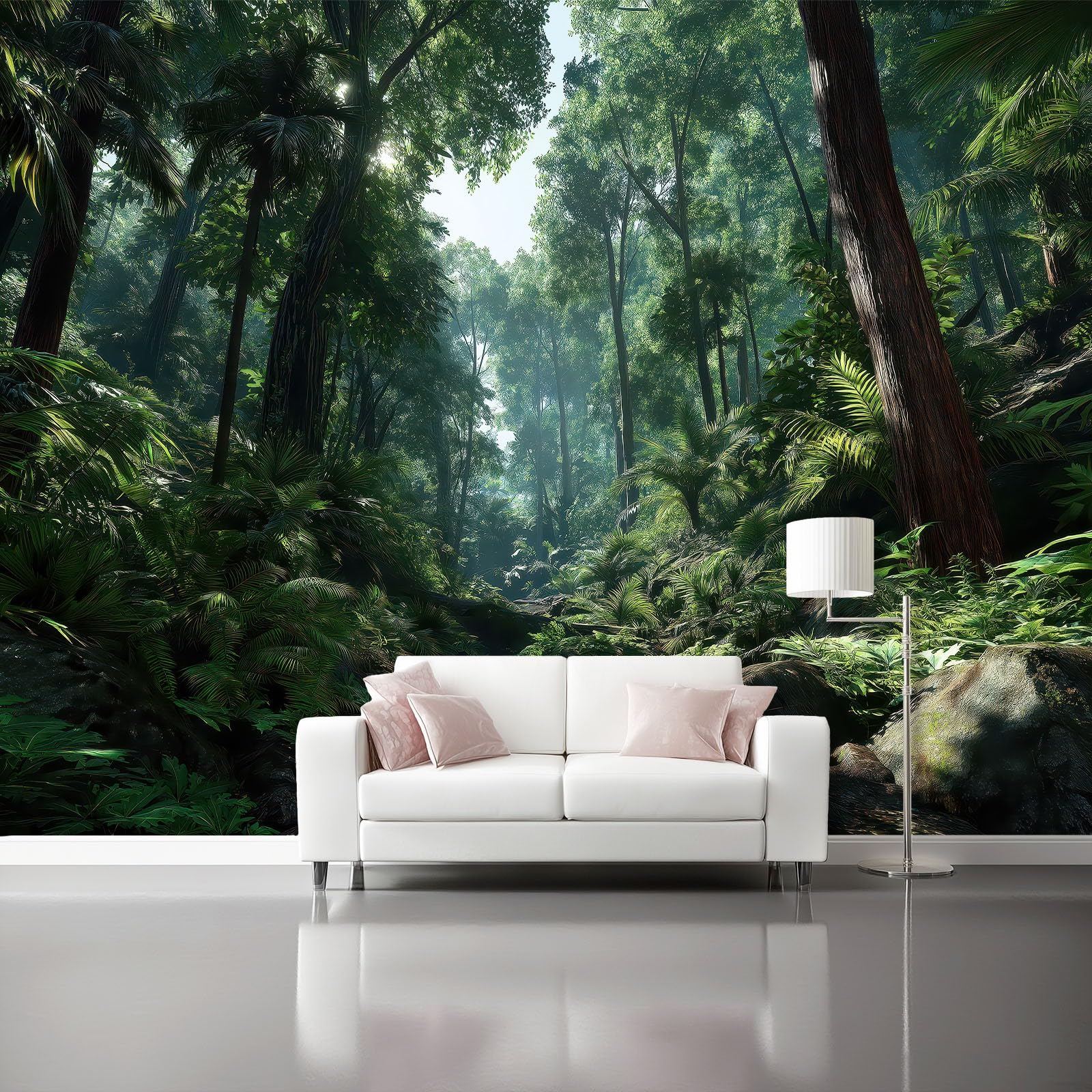 Papier Peint Forêt Tropicale Intissé 350x256 Masquer Défauts Mur Salon Vert