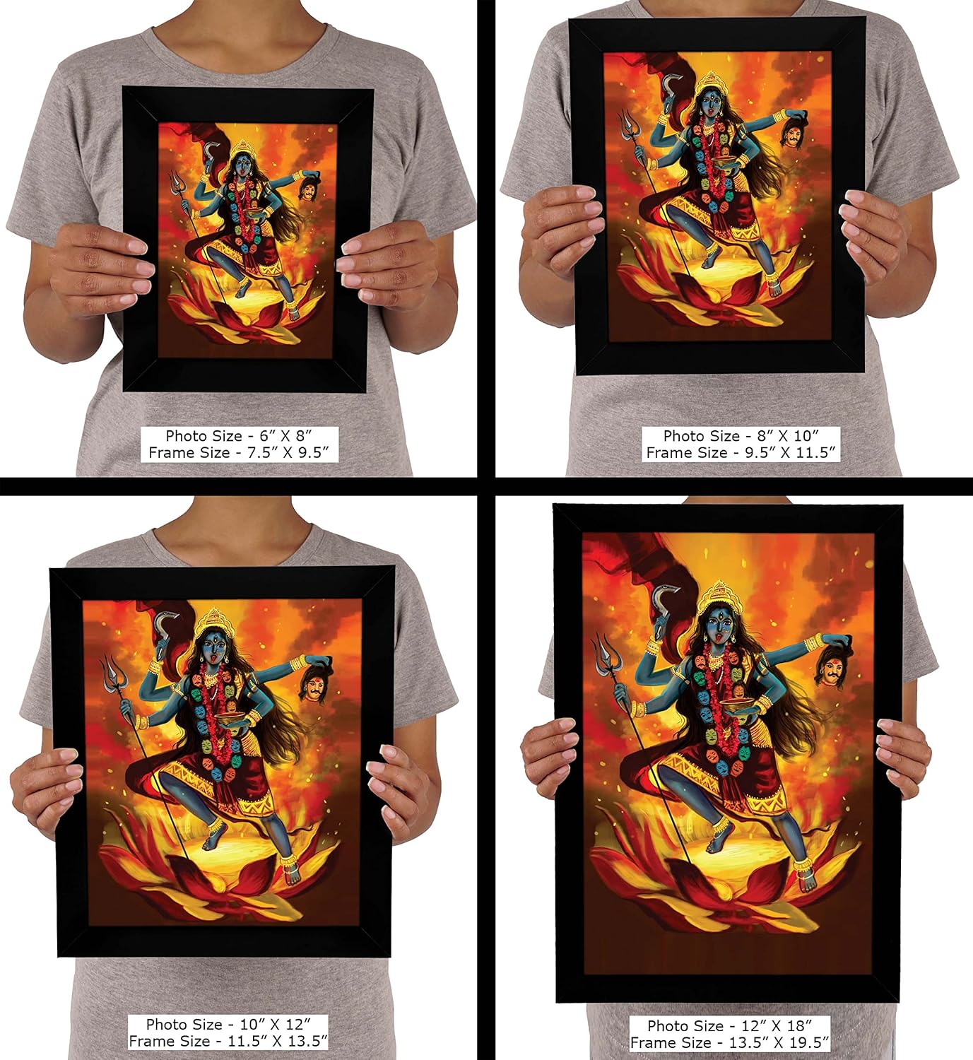 Maa Kaali On Lotus Flower Poster With Frame Wall God Photo Frame Holy Hindu Religious Poster Home Decor Ready To Hang Wooden Frame -12 x 18 Inches