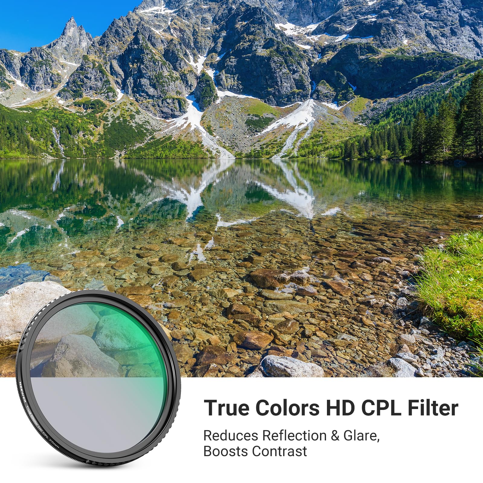 NEEWER Filtr CPL True Colors 77 mm z ograniczonym twardym stopem, cienki wielowarstwowy okrągły filtr polaryzacyjny HD z regulacją śruby, akcesoria fotograficzne do aparatu cyfrowego