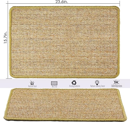 Miniatura 2 de Tapete rascador para gatos, 23.6 x 15.7 pulgadas, rascador de sisal natural para gatos de interior con cintas de velcro, alfombra rascador