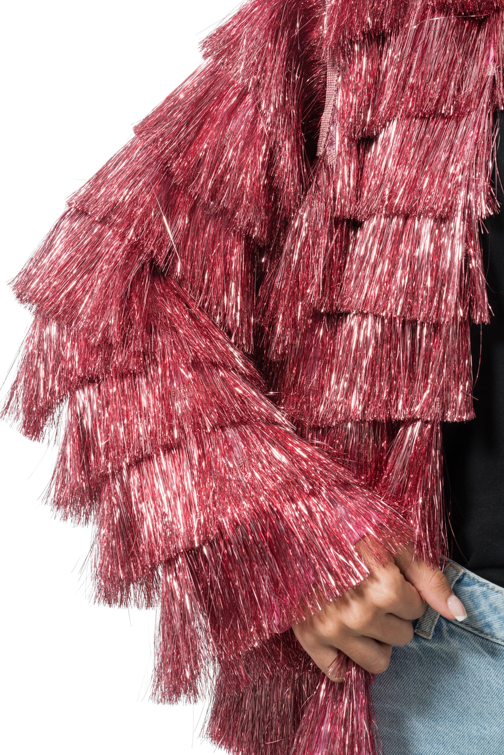 Chaks - Veste pour femme à franges pailletées, veste disco des années 90 | Argent, or ou rose, tenue pour festival, carnaval, soirée et rave, veste à franges pour femme