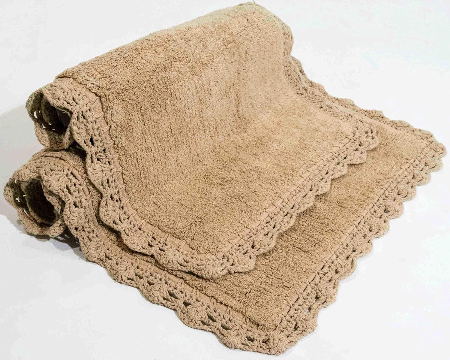 Chesapeake Merchandising Crochet 2-Piece Bath Rug Set, 21" x 34" & 17" x 24", Linen