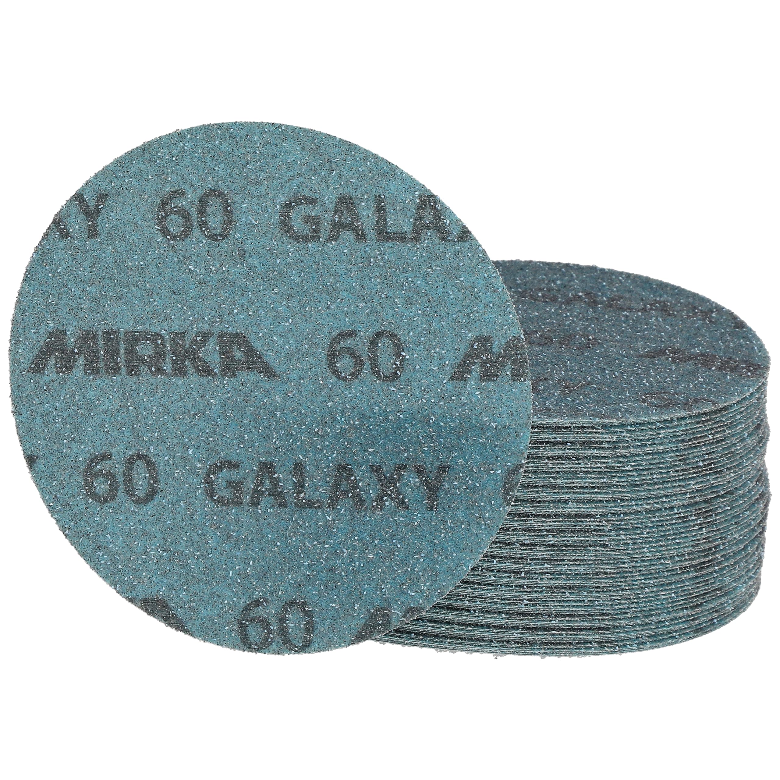 Mirka GalaxySandpaper - Carta abrasiva da 125 mm, grana 60, 50 dischi/confezione, gancio e anello, abrasiva di alta qualità per resina epossidica, legno, metallo, tecnologia anti-intasamento e