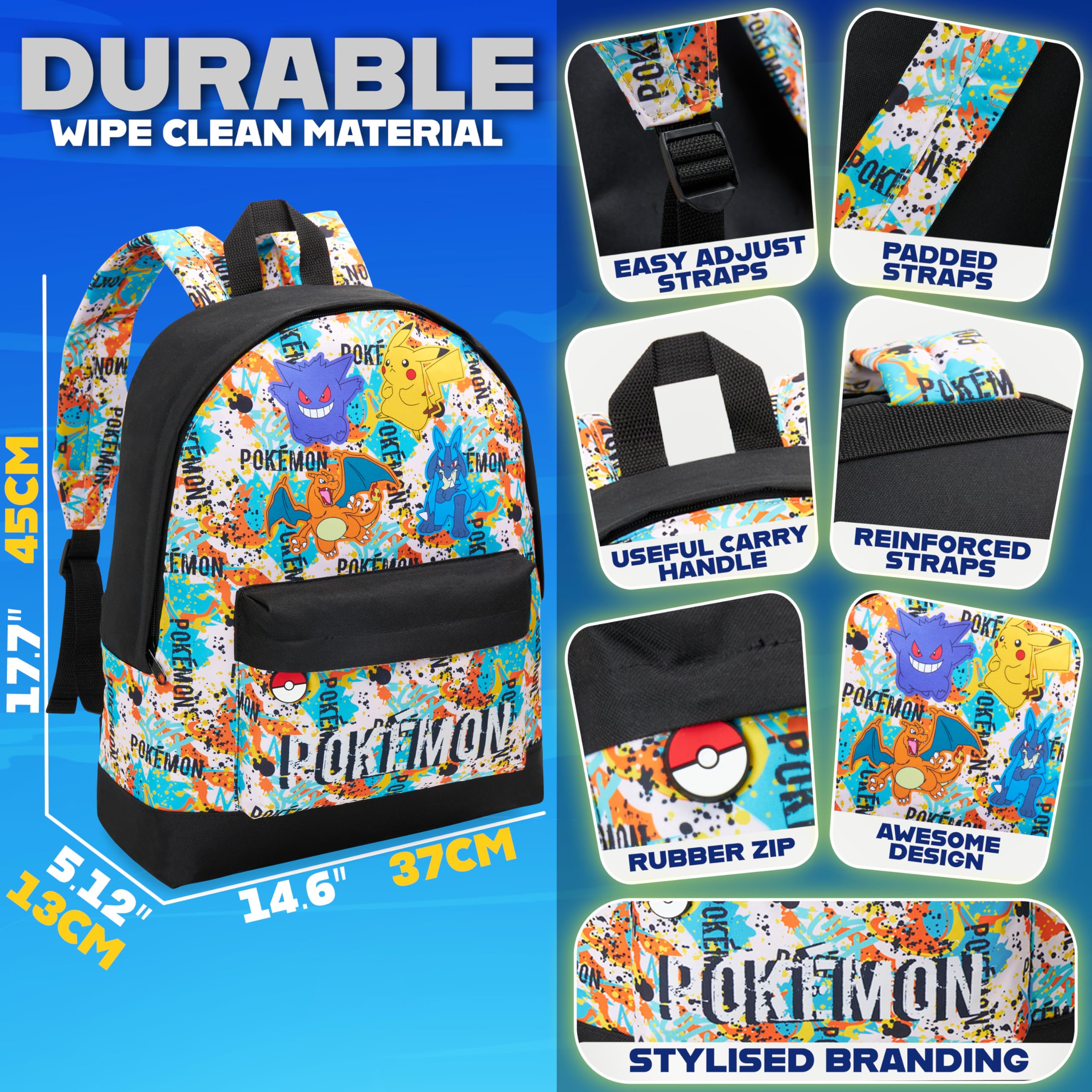 Pokémon Zainetto Bambino Adolescenti Pikachu Charizard Zaino Scuola Zaini Sportivi per Viaggi e Sport Anime Regali Bambini