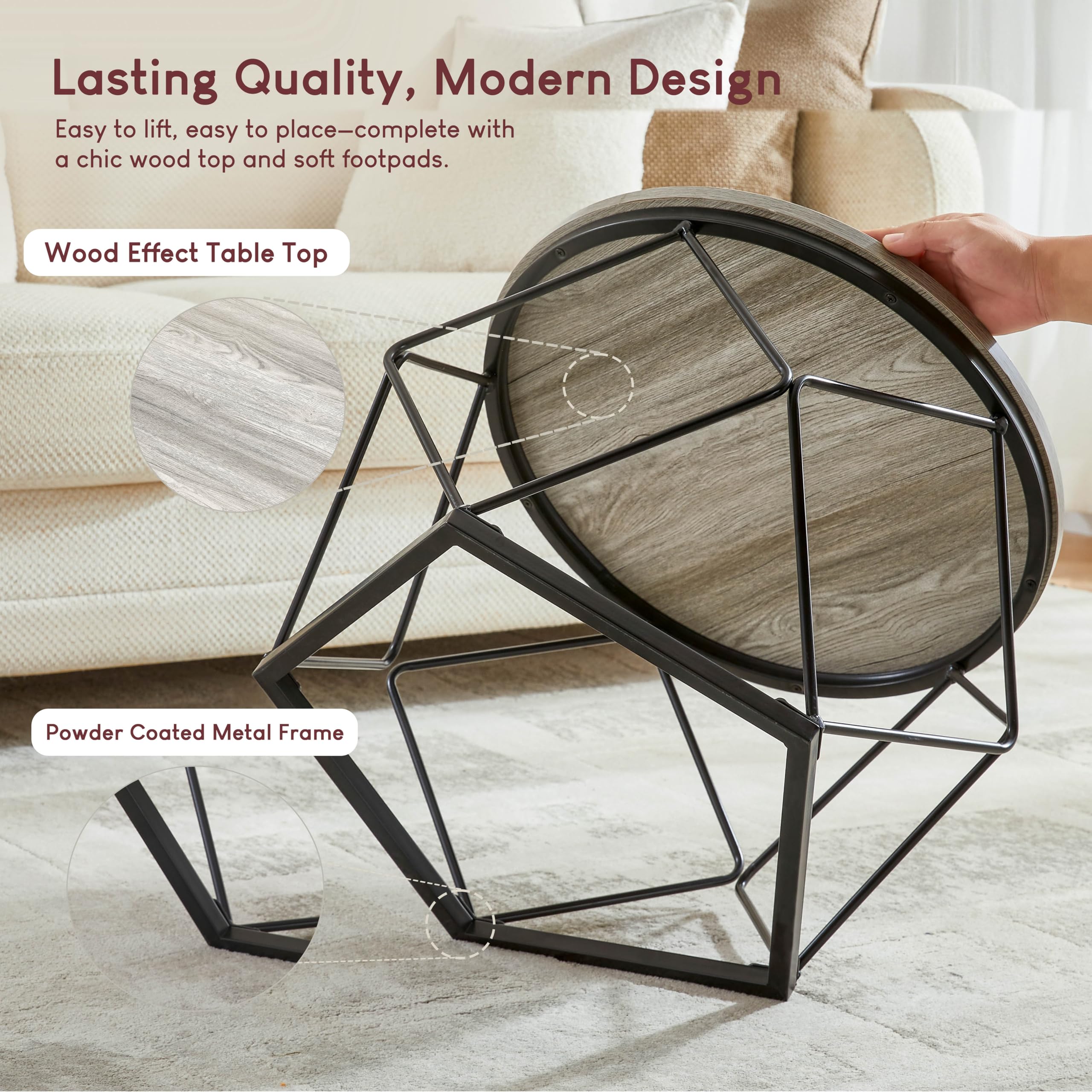 Vida Designs Brooklyn - Juego de 2 mesas auxiliares Redondas, Marco de Acero Moderno, Muebles de Sala de Estar (Gris)