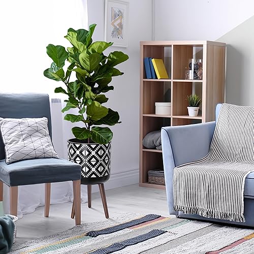 Miniatura 5 de D'vine Dev Maceta de 12 pulgadas con soporte, maceta alta de mediados de siglo con patas para plantas de interior, grande, gris carbónblanco,